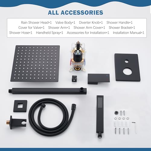 Black Shower System, Shower Faucet Set with 10-Inch Rain Showerhead and Handheld Spray, Wall Mounted High-Pressure Showerhead Combo Set Included Valve and Trim, Matte Black - Image 8