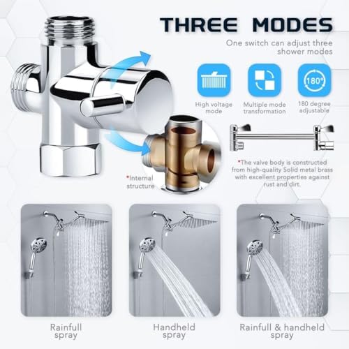 10''Rainfall Shower Head with Handheld Combo High Pressure 8+2 MODE built-in power wash, Stainless Steel Chrome Showerhead with 11'' Extension Arm Height/Angle Adjustable with Holder&60"Hose - Image 6
