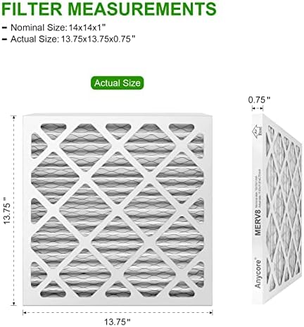 14x14x1 Furnace Air Filter MERV 8 MPR 600 FPR 5 HVAC Pleated Filters for Home Office 2-Pack (Actual Size: 13.75x13.75x0.75 inch) - Image 3