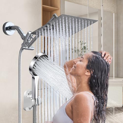 Shower Head,8”Rain Shower Head with Handheld Spray Combo with 11'' Angle Adjustable Extension Arm/Flow Regulator/Shower System,High Pressure Rainfall Shower Head Bathroom,Chrome - Image 8