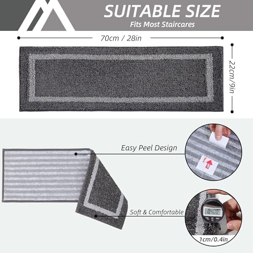 COSY HOMEER Soft Stair Treads 15pcs Non-Slip Carpet Mat 28inX9in Indoor Stair Runners for Wooden Steps,Stair Rugs for Kids and Dogs, 100% Polyester TPE Backing Grey,Square - Image 3
