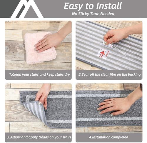 COSY HOMEER Soft Stair Treads 15pcs Non-Slip Carpet Mat 28inX9in Indoor Stair Runners for Wooden Steps,Stair Rugs for Kids and Dogs, 100% Polyester TPE Backing Grey,Square - Image 5