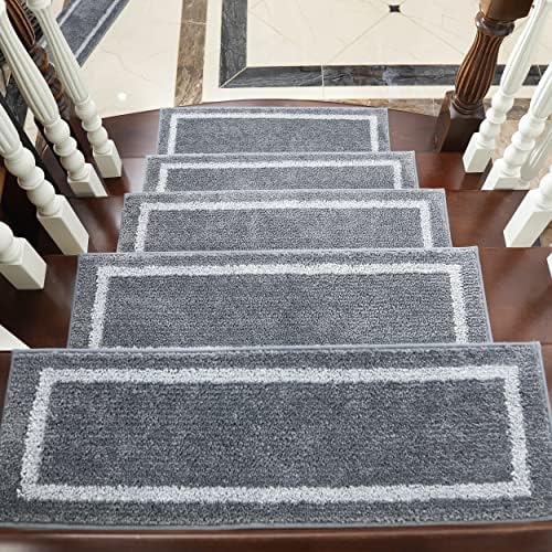 COSY HOMEER Soft Stair Treads 15pcs Non-Slip Carpet Mat 28inX9in Indoor Stair Runners for Wooden Steps,Stair Rugs for Kids and Dogs, 100% Polyester TPE Backing Grey,Square - Image 8