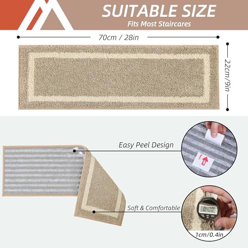 COSY HOMEER Soft Stair Treads Non-Slip Carpet Mat 28inX9in Indoor Stair Runners for Wooden Steps,Stair Rugs for Kids and Dogs, 100% Polyester TPE Backing 4pcs,Beige,Square - Image 3
