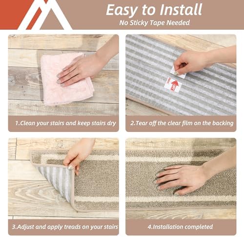 COSY HOMEER Soft Stair Treads Non-Slip Carpet Mat 28inX9in Indoor Stair Runners for Wooden Steps,Stair Rugs for Kids and Dogs, 100% Polyester TPE Backing 4pcs,Beige,Square - Image 5