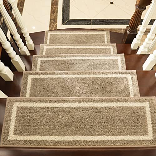 COSY HOMEER Soft Stair Treads Non-Slip Carpet Mat 28inX9in Indoor Stair Runners for Wooden Steps,Stair Rugs for Kids and Dogs, 100% Polyester TPE Backing 4pcs,Beige,Square - Image 8