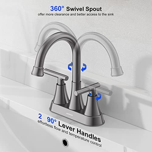Bathroom Faucets for Sink 3 Hole, Hurran 4 inch Brushed Grey Bathroom Sink Faucet with Pop-up Drain and Supply Hoses, Stainless Steel Lead-Free Centerset Touch On Faucets for Vanity RV - Image 3