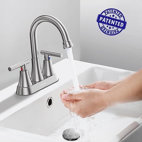 Bathroom Faucets for Sink 3 Hole, Hurran 4 inch Brushed Nickel Bathroom Sink Faucet with Pop-up Drain and Supply Hoses, Stainless Steel Lead-Free Centerset Faucet for Vanity RV, 2 Pack - Image 2