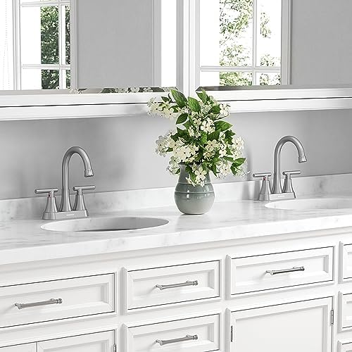 Bathroom Faucets for Sink 3 Hole, Hurran 4 inch Brushed Nickel Bathroom Sink Faucet with Pop-up Drain and Supply Lines, Stainless Steel Centerset Faucets for Sink Vanity RV - Image 7