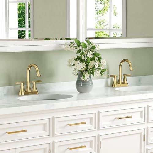 Bathroom Faucets for Sink 3 Hole, Hurran 4 inch Brushed Gold Bathroom Sink Faucet with Pop-up Drain and Supply Hoses, Stainless Steel Lead-Free Centerset Faucet for Vanity RV, 2 Pack - Image 7