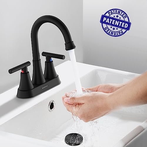 Bathroom Faucets for Sink 3 Hole, Hurran 4 inch Matte Black Bathroom Sink Faucet with Pop-up Drain and 2 Supply Hoses, Stainless Steel Lead-Free Centerset Faucet for Vanity RV, 2 Pack - Image 2