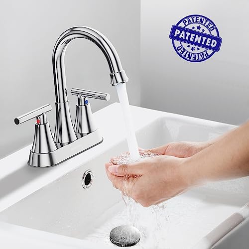 Bathroom Faucets for Sink 3 Hole, Hurran 4 inch Chrome Bathroom Sink Faucet with Pop-up Drain and Supply Hoses, Stainless Steel Lead-Free Centerset Utility Faucet for Vanity RV, 2 Pack - Image 2