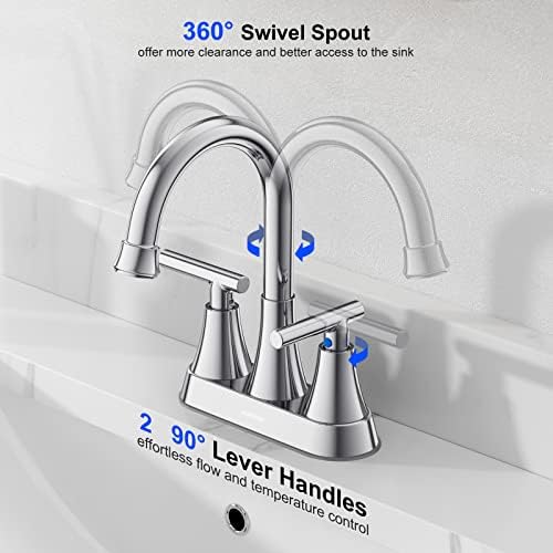 Bathroom Faucets for Sink 3 Hole, Hurran 4 inch Chrome Bathroom Sink Faucet with Pop-up Drain and Supply Hoses, Stainless Steel Lead-Free Centerset Utility Faucet for Vanity RV, 2 Pack - Image 4