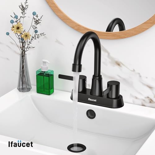 Black Bathroom Faucet 3 Hole, Bathroom Faucets for Sink 3 Hole, Bathroom Sink Faucet, 4 Inch 2 Handle Centerset, Lead-Free, with Copper Pop Up Drain (Matte Black) - Image 5