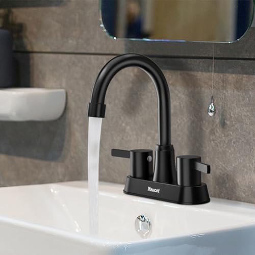 Black Bathroom Faucet 3 Hole, Bathroom Faucets for Sink 3 Hole, Bathroom Sink Faucet, 4 Inch 2 Handle Centerset, Lead-Free, with Copper Pop Up Drain (Matte Black) - Image 8