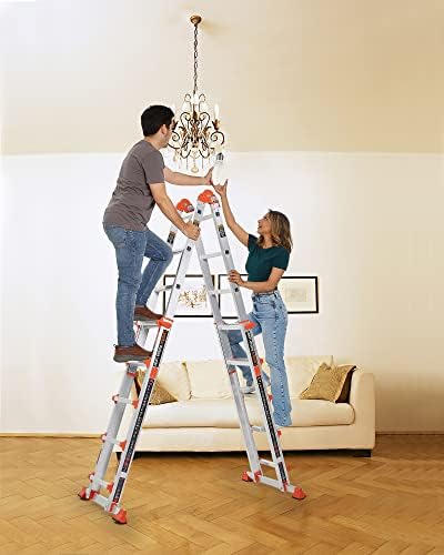 Ladder, A Frame 5 Step Ladder Extension, 17 Ft Anti-Slip Multi Position Ladder, Storage Folding Ladder, 330 lbs Security Load Telescoping Aluminum Ladders for Stairs Home Indoor Outdoor Roof - Image 2