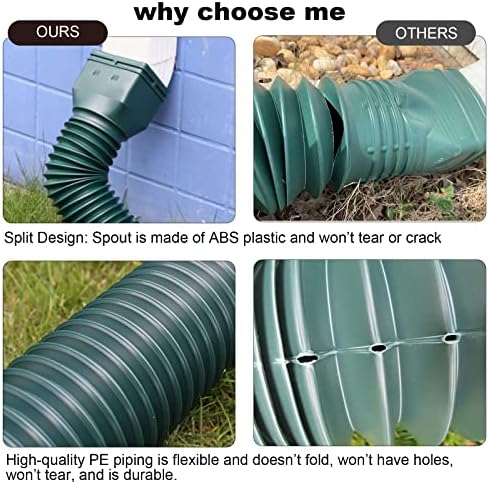 Green1-Pack Rain Gutter Downspout Extensions Flexible, Drain Downspout Extender,Down Spout Drain Extender, Gutter Connector Rainwater Drainage,Extendable from 21 to 68 Inches - Image 2