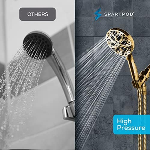SparkPod 10-Mode Handheld Shower Head with Hose - 5" High Pressure Shower Head Set with Touch-to-Clean Nozzles, Built-In Power Jet, Stainless Steel 6ft Hose & Bracket (Egyptian Gold) - Image 4