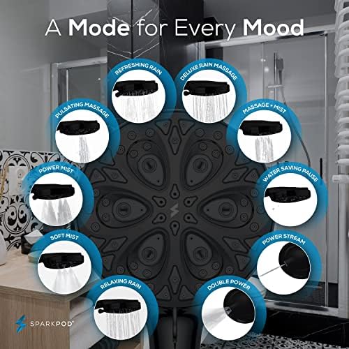 SparkPod 10-Mode Handheld Shower Head with Hose - 5" High Pressure Shower Head Set with Touch-to-Clean Nozzles, Built-In Power Jet, Stainless Steel 6ft Hose & Bracket (Midnight Black Matte) - Image 2
