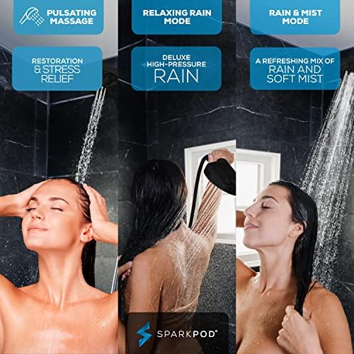 SparkPod 10-Mode Handheld Shower Head with Hose - 5" High Pressure Shower Head Set with Touch-to-Clean Nozzles, Built-In Power Jet, Stainless Steel 6ft Hose & Bracket (Midnight Black Matte) - Image 5