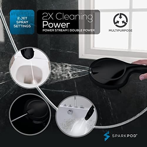 SparkPod 10-Mode Handheld Shower Head with Hose - 5" High Pressure Shower Head Set with Touch-to-Clean Nozzles, Built-In Power Jet, Stainless Steel 6ft Hose & Bracket (Midnight Black Matte) - Image 6