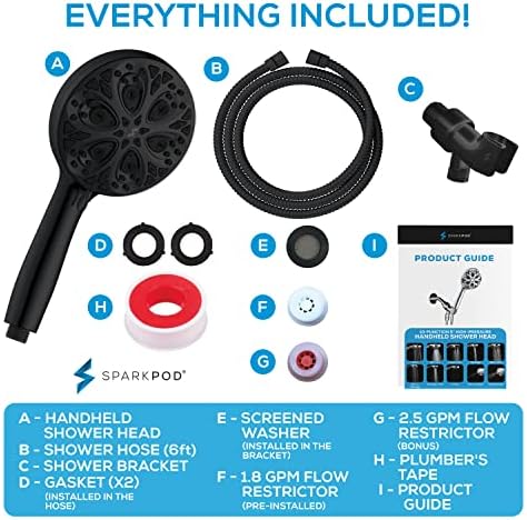 SparkPod 10-Mode Handheld Shower Head with Hose - 5" High Pressure Shower Head Set with Touch-to-Clean Nozzles, Built-In Power Jet, Stainless Steel 6ft Hose & Bracket (Midnight Black Matte) - Image 8