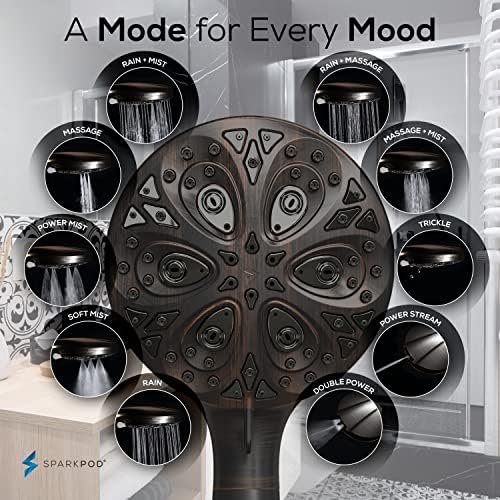 SparkPod 10-Mode Handheld Shower Head with Hose - 5" High Pressure Shower Head Set with Touch-to-Clean Nozzles, Built-In Power Jet, Stainless Steel 6ft Hose & Bracket (Oil-Rubbed Bronze) - Image 2