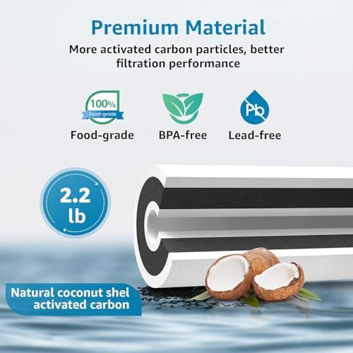 AQUA CREST FXHTC Whole House Water Filter, Well Water Filter Replacement for GE® FXHTC, GXWH40L, American Plumber W10-PR, Culligan® RFC-BBSA, W10-BC, Carbon Filters, 5 Micron, Pack of 3 - Image 5