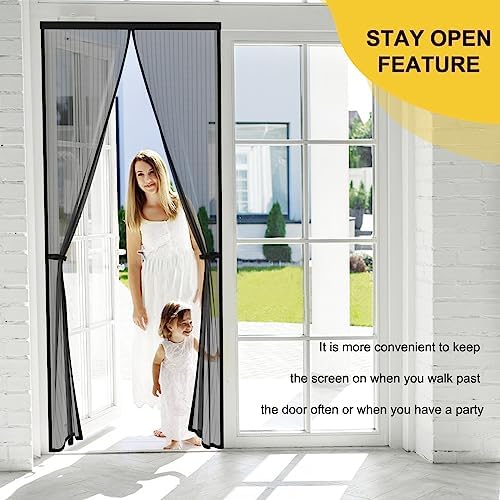 Reversible Left Right Side Opening Magnetic Screen Door for 72 x 80in French Door, Screen Itself Size: 74" x 81", Glass Sliding Door Heavy Duty Screen Door Mesh Curtain for Front Patio Or Large Door - Image 3