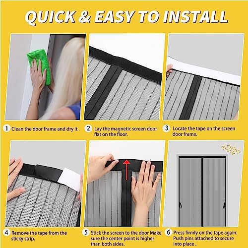 Magnetic Screen Door- Fit for Door Size:36x80 Inch, Screen Itself Size:38"x82", Hands Free Mesh Partition,Heavy Duty Screen Door Mesh Curtain Keeps Bugs Out, Frame Hook & Loop, Pet and Kid Friendly - Image 6