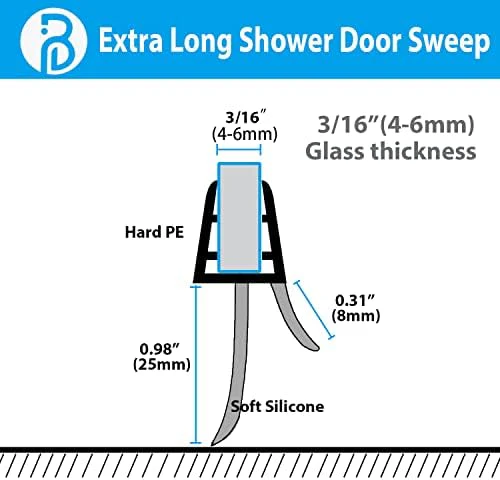 2-Pack Butecare Frameless Shower Door Bottom Seal with Long Sweep for Glass Doors – Stop Shower Leaks and Create a Water Barrier (3/16” x 36”) - Image 3