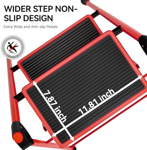KINGRACK Step Ladder, 3 Step Ladder with with Anti-Slip and Wide Pedal,Portable Foldable Step Stool with Handgrip,Tall Sturdy Step Ladder for Home Kitchen Household,Red - Image 2