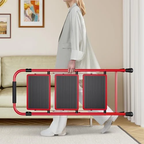 KINGRACK Step Ladder, 3 Step Ladder with with Anti-Slip and Wide Pedal,Portable Foldable Step Stool with Handgrip,Tall Sturdy Step Ladder for Home Kitchen Household,Red - Image 8