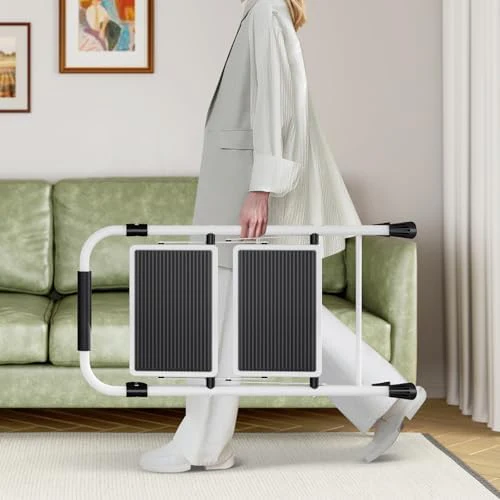 KINGRACK 2 Step Ladder, Folding Step Stool with Anti-Slip and Wide Pedal, Lightweight Stepladder with Handrails, Portable for Kitchen, Household, 330LBS, White - Image 8