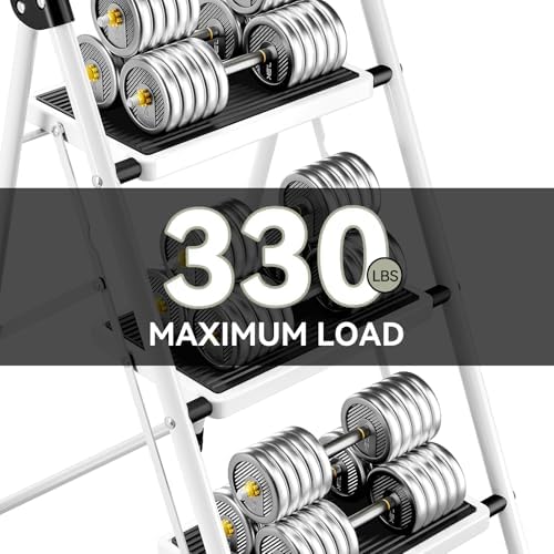 Step Ladder, Folding Step Stool with Wide Anti-Slip Pedal, Sturdy Steel Ladder, Convenient Handrail, Lightweight, Portable Steel Step Stool - Image 3