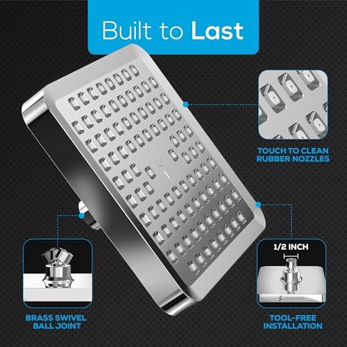 SparkPod Shower Head - High Pressure Rain - Premium Quality Luxury Design - 1-Min Install - Easy Clean Adjustable Replacement for Your Bathroom Shower Heads (Luxury Polished Chrome, 6 Inch Square) - Image 5