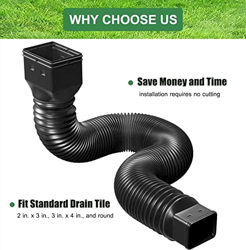 2 Pack Rain Gutter Downspout Extensions Flexible,Down Spout Extender Diverter Extendable from 21 to 68 in,Screws for Included,Black