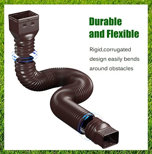 2 Pack Rain Gutter Downspout Extensions Flexible,Universal Drain Downspout Extender Drainage Connector 21"-68",Screws for Included,Brown - Image 4