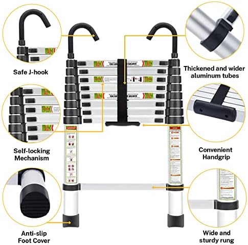 Telescopic Ladder, 8.5FT RIKADE Aluminum Telescoping Ladder with Non-Slip Feet and Stable Hook, Portable Extension Ladder for Household and Outdoor Working, 330lb Capacity - Image 3