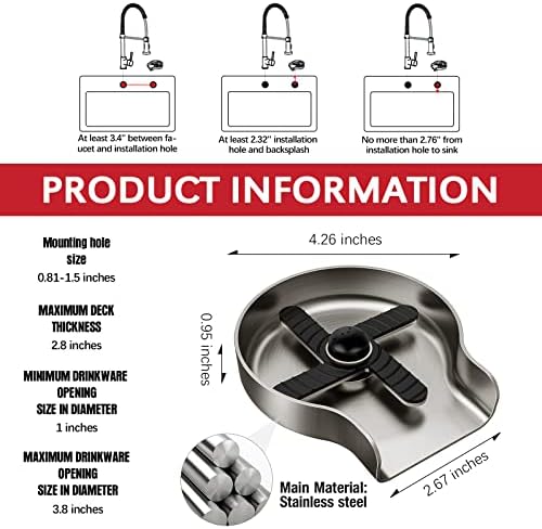 HGN Glass Rinser for Kitchen Sinks,Stainless Steel Sink Cup Washer,Cup Rinser Bar Cup Cleaner Sink Attachment - Image 5