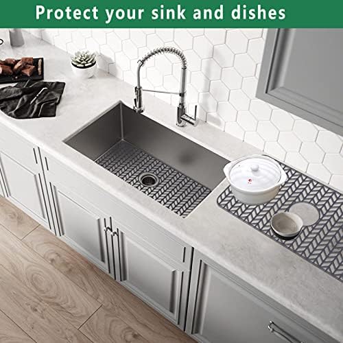 Silicone Sink Protectors for Kitchen Sink, GUUKIN 26''x 14'' Sink Mat Grid for Bottom of Farmhouse Stainless Steel Porcelain Sink with Center Drain (Grey) - Image 6