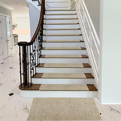 PURE ERA Bullnose Carpet Stair Treads Set Tape Free Non-Slip Indoor Stair Protectors Pet Friendly Rugs Covers Soft Skid Resistant Washable Reusable 9.5" x 30"(14 Pieces,Cream Gray) - Image 2