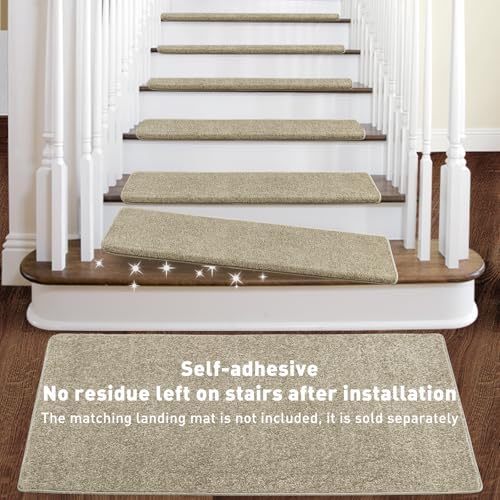 PURE ERA Bullnose Carpet Stair Treads Set Tape Free Non-Slip Indoor Stair Protectors Pet Friendly Rugs Covers Soft Skid Resistant Washable Reusable 9.5" x 30"(14 Pieces,Cream Gray) - Image 4