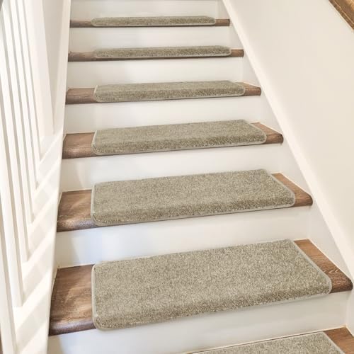 PURE ERA Bullnose Carpet Stair Treads Set Tape Free Non-Slip Indoor Stair Protectors Pet Friendly Rugs Covers Soft Skid Resistant Washable Reusable 9.5" x 30"(14 Pieces,Cream Gray) - Image 7