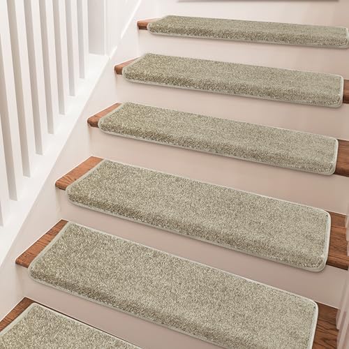 PURE ERA Bullnose Carpet Stair Treads Set Tape Free Non-Slip Indoor Stair Protectors Pet Friendly Rugs Covers Soft Skid Resistant Washable Reusable 9.5" x 30"(14 Pieces,Cream Gray) - Image 8
