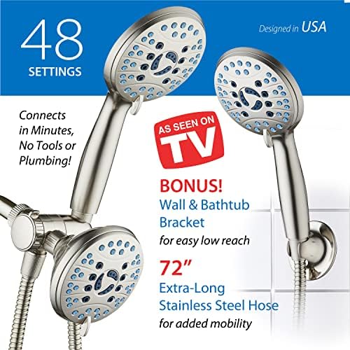 Hotel Spa AquaCare As-Seen-On-TV High Pressure 48-setting Rain & Handheld 3-way Shower Head Combo - Anti-clog Nozzles/Tub, Tile & Pet Power Wash/Extra Long 6 ft. Hose/All Chrome Finish - Image 6