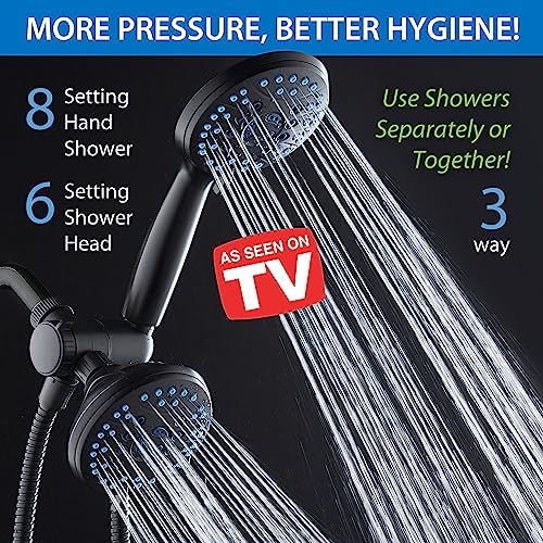Hotel Spa AquaCare As-Seen-On-TV High Pressure 48-setting Rain & Handheld 3-way Shower Head Combo - Anti-clog Nozzles/Tub, Tile & Pet Power Wash/Extra Long 6 ft. Hose/Matte Black Finish - Image 2
