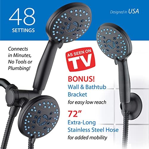 Hotel Spa AquaCare As-Seen-On-TV High Pressure 48-setting Rain & Handheld 3-way Shower Head Combo - Anti-clog Nozzles/Tub, Tile & Pet Power Wash/Extra Long 6 ft. Hose/Matte Black Finish - Image 6