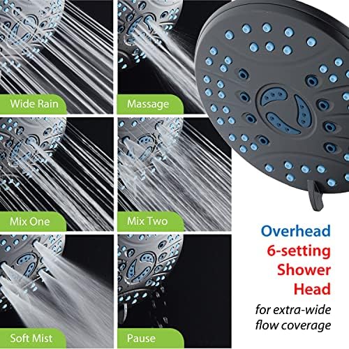 Hotel Spa AquaCare As-Seen-On-TV High Pressure 48-setting Rain & Handheld 3-way Shower Head Combo - Anti-clog Nozzles/Tub, Tile & Pet Power Wash/Extra Long 6 ft. Hose/Matte Black Finish - Image 8