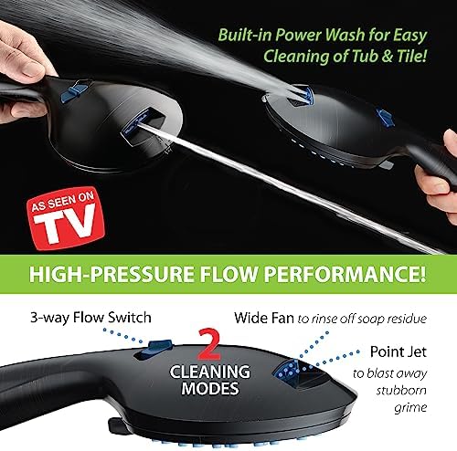 Hotel Spa AquaCare As-Seen-On-TV High Pressure 48-setting Rain & Handheld 3-way Shower Head Combo - Anti-clog Nozzles/Tub, Tile & Pet Power Wash/Extra Long 6 ft. Hose/Matte Black Finish - Image 9